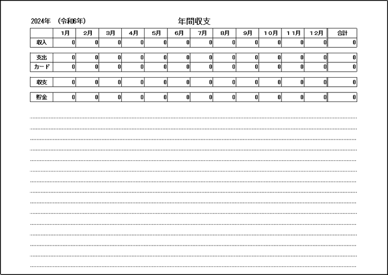 2024年年間収支シートのテンプレート