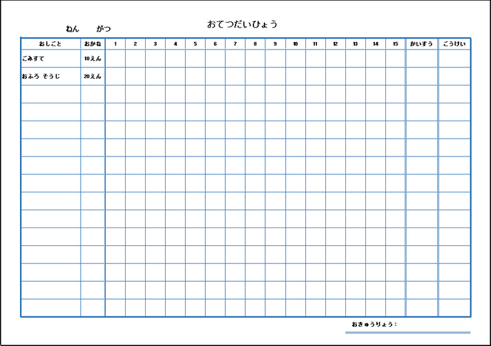 2024年前期のお手伝い表