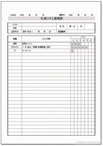 Excel作成の社員スキル管理表